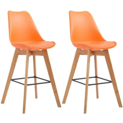 Image de CLP Lot de 2 tabourets bar Metz avec assise en plastique , Nature/Orange