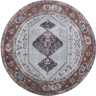 Afbeelding van Veer Carpets Vloerkleed Karaca Antraciet/Brown 09 Rond ø200 cm