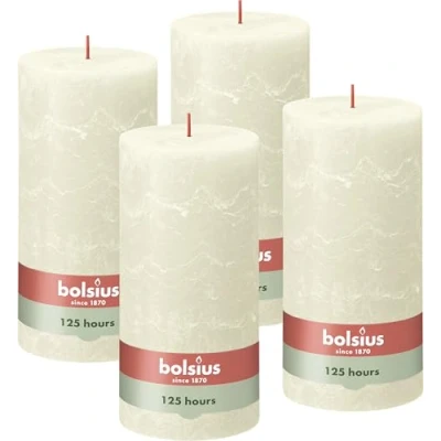 Afbeelding van 4 stuks Bolsius ivoor rustiek stompkaarsen 200/100 (125 uur) Eco Shine Soft Pearl