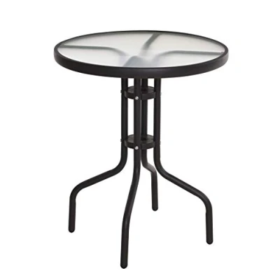 Afbeelding van Bistrotafel, rond, metaal, met glasplaat, tuintafel, balkontafel, terrastafel, zwart, 70 x 60 cm