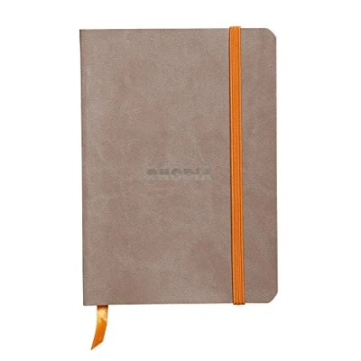Afbeelding van Rhodiarama Notizbuch Softcover A6 72 Blatt liniert taupe 90g, mit Gummizugverschluss