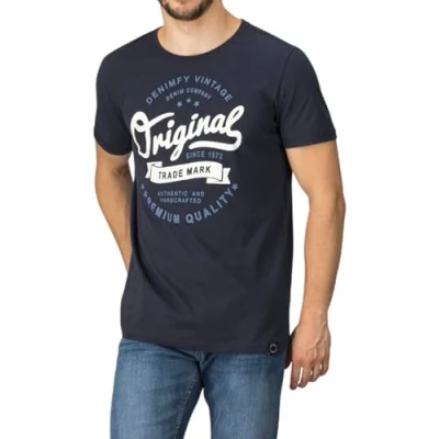 Afbeelding van DENIMFY Heren T Shirt DFNuri regular fit Blauw M Ronde Hals Volwassenen