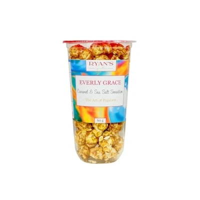 Afbeelding van Everly Grace Popcorn, 60 g, karamel &amp; Sea Salt Sensation Cup van Ryan&#039;s Specialties, in praktische popcornbeker, gemaakt Duitsland