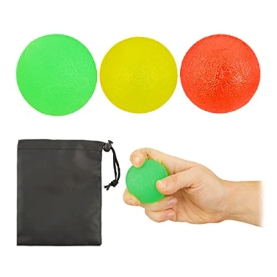 Afbeelding van Relaxdays handtrainer stressbal set van 3 anti stress ballen knijpbal met zakje