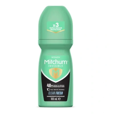 Afbeelding van Mitchum Invisible Women 48HR deodorant met bal en anti transpirant, witte strepen, zonder alcohol