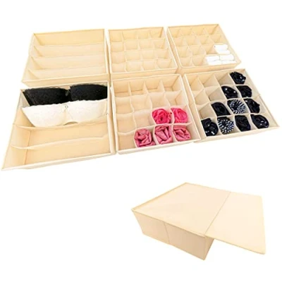 Afbeelding van SIMPLE JOY® PAX100 Set van 6 Ikea kast organizers perfecte pasvorm stabiele bodem lade opbergsysteem voor sokken, ondergoed, stropdassen, beige
