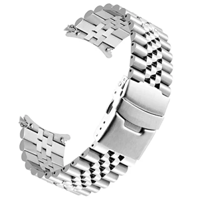 Afbeelding van Kai Tian Roestvrij staal gebogen einde armband voor mannen vrouwen 20 mm 22 conische band driedimensionaal horloge vervangende implementatie gesp zwart zilver, zilver.,