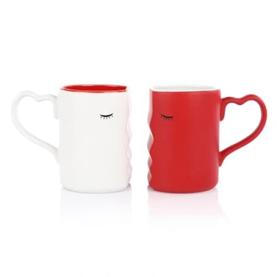 Afbeelding van FunX Set van 2 knuffelende koffiekopjes, cadeau voor mannen en vrouwen bruiloft, verjaardag of Valentijnsdag, in rood/witte geschenkdoos