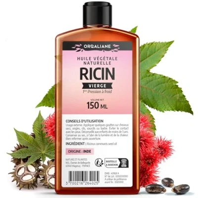 Image de Orgaliane Huile de Ricin 150 ml Pure et Naturelle Barbe, Cheveux, Cils, Ongles, Peau.