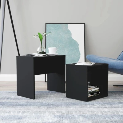 Afbeelding van Salontafelset 48x30x45 cm bewerkt hout zwart