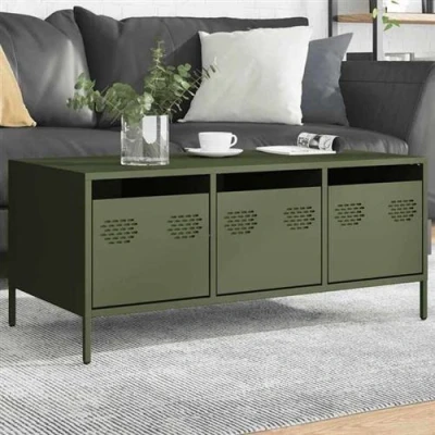Image de vidaXL Table basse vert olive 101,5x50x43,5 cm acier laminé à froid851278