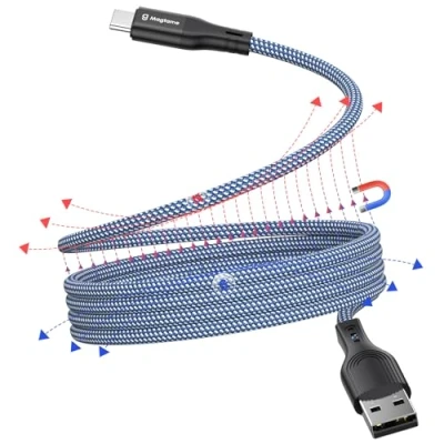 Afbeelding van Magtame USB C opgerolde A naar magnetische kabel, 1 m intrekbare type gevlochten nylon, snellaadkabel, compatibel met Samsung, Pad