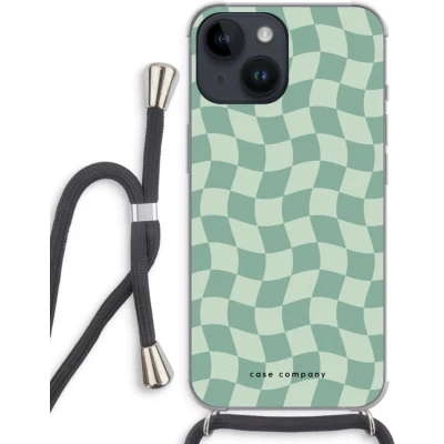 Afbeelding van Case Company® hoesje met Koord geschikt voor iPhone 14 Grid Groen Telefoonhoesje Zwart Extra Bescherming aan alle Kanten en Over de Schermrand