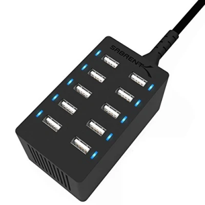 Afbeelding van SABRENT USB oplader, 60 Watt 10 poorten Snelle Lader Laadstation Meerdere, met Voeding, Oplaadstation voor MacBook, C Laptops, Nexus, iPhone, Samsung Galaxy (AX TPCS)