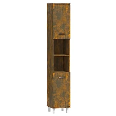 Afbeelding van Badkamerkast 30x30x179 cm bewerkt hout gerookt eikenkleurig