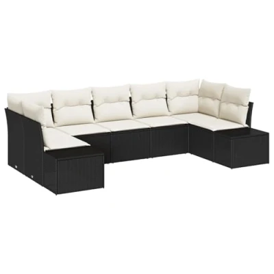 Afbeelding van vidaXL 7 delige Tuin Sofa Set met Kussens Zwart Poly Rieten