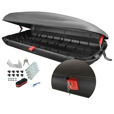 Afbeelding van VDP BA400 Dakkoffer voor auto, bagage, 400 liter, met accessoires, carbon look, afsluitbaar, centrale vergrendeling, universeel auto&#039;s, bestelwagens, sportwagens