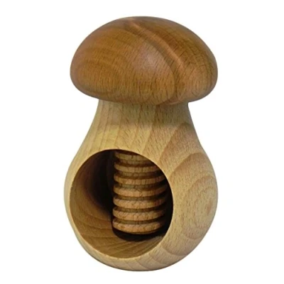 Afbeelding van Notenkraker van natuurlijk beukenhout, zeer massief, paddenstoel, kerstcadeau, lichtbruin