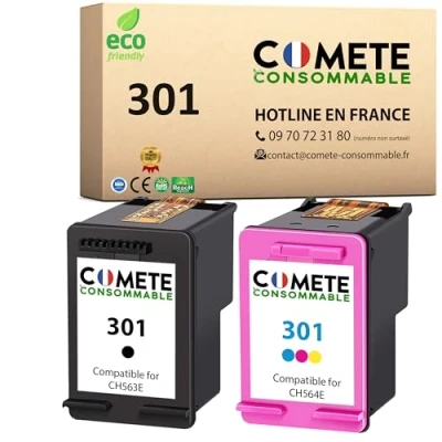 Image de COMETE 301 2 Cartouches d&#039;encre Compatibles HP Noir/Couleur Marque française