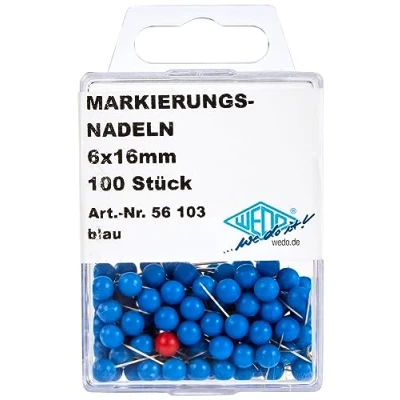 Afbeelding van Wedo 56100 spelden met ronde kop, lengte van de 16 mm, kopdiameter 6 blauw, 100 stuks