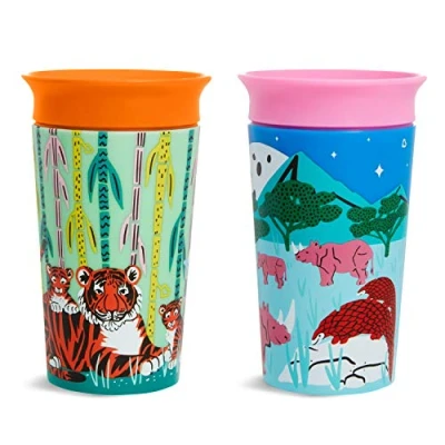 Image de Munchkin Tasse Miracle 360 WildLove, Apprentissage pour Bébé et Nourrisson, Antifuites Enfant sans BPA, Compatible Lave Vaisselle, Emballage Recyclé 266 ml, Lot de 2, Rhinocéros/Tigre