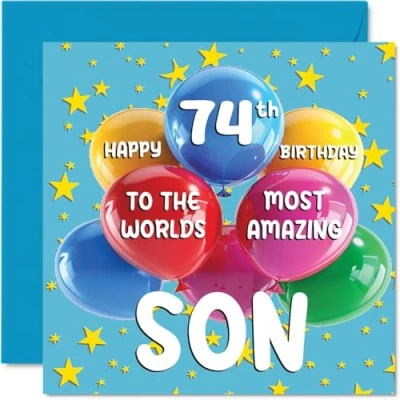 Afbeelding van 74 jaar verjaardagskaart voor zoon World&#039;s Most Amazing Son van mama papa, 145 mm x mm, jaar, wenskaarten