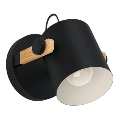 Afbeelding van EGLO Hornwood Wandlamp 1 lichts Ø17cm. E27 Hout/zwart