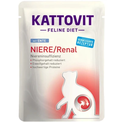 Afbeelding van 12x85g Renal Eend Kattovit Kattenvoer Maaltijdzakjes
