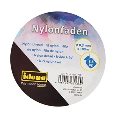Image de Idena 63136 Bobine de fil en nylon transparent invisible d&#039;environ 0,3 mm x 100 m, charge maximale : environ 8,6 kg, pour la fabrication bijoux, le bricolage et suspension mobiles, images