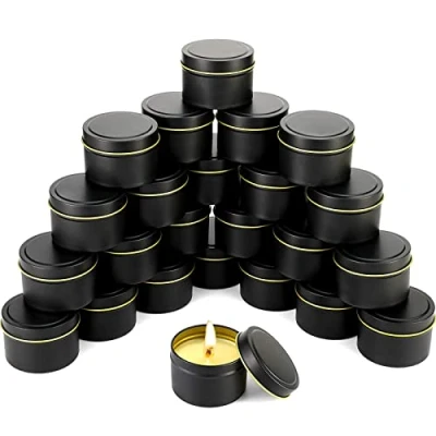 Afbeelding van QUOTRE 12 stuks kaarsendozen van aluminium, 65 x 45 mm, ronde kaarsenpotjes, voor het maken knutselkaarsen of als kruidenpot, zwart