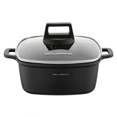 Afbeelding van Aluminium Pot (2,6 L) D x B H: 20 8 cm Kookpan met Glazen Deksel Antiaanbaklaag Inductiepan Rechthoekig Ideaal voor inductiekookplaten, gas en elektrische kookplaten