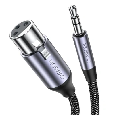 Afbeelding van MOSWAG Microfoonkabel XLR naar 3,5 mm jack, kabel, vergulde stekker op stekker, compatibel met computer, luidspreker, microfoon, geluidskaart (3 m)