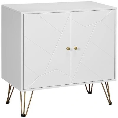 Afbeelding van HOMCOM Opbergkast dressoir keuken met pinnenpoten, 2 deuren en verstelbare planken, 80 x 40 cm, wit goud