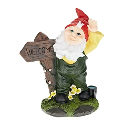 Afbeelding van Relaxdays Tuindwerg, welkom, tuin en voordeur, weerbestendig, HBT 27 x 22 12 cm, welkomstfiguur, kunststeen, meerkleurig