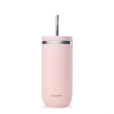Afbeelding van QWETCH Cold Cup Thermosbeker, 600 ml, pastelroze, 24 uur ijskoud en 12 koud gerecycled roestvrij staal, spatvrij ideaal voor verse dranken, Bubble Tea ijskoffie