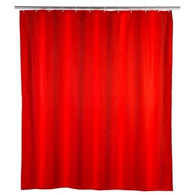 Afbeelding van Wenko Antischimmel douchegordijn effen rood (Uni Red), antibacterieel, textiel, wasbaar, waterafstotend, schimmelbestendig, met 12 douchegordijnringen