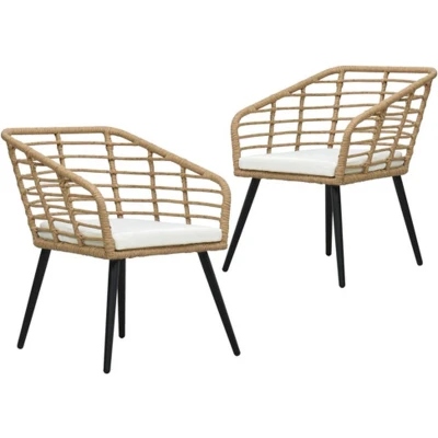 Afbeelding van Tuinstoelen 2 st met kussens poly rattan eikenkleurig