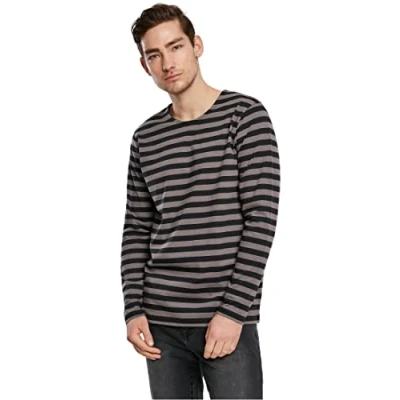 Afbeelding van Urban Classics Regular Stripe LS asphalt/black Longsleeve shirt 4XL Grijs/Zwart