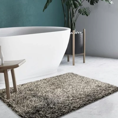 Afbeelding van KARAT Badmat, 80 x 150 cm, zwart en bruin, zacht, pluizig, shaggy look, antislip wasbaar, douchemat, deurmat voor badkamer douche (Jazz Love)