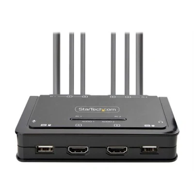 Image de StarTech.com Switch KVM 2 Ports avec Câble HDMI/4K60Hz, Commutateur écran clavier souris/audio/USB compact x / audio USB 1 utilisateur local de bureau