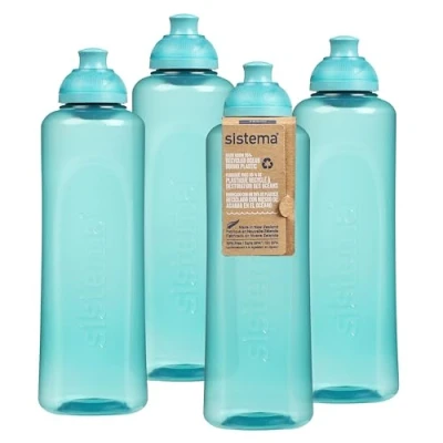Afbeelding van Sistema Swift, twist &#039;n&#039; Sip, sportfles, 480 ml, lekvrije drinkfles voor kinderen, gemaakt van gerecycled kunststof, BPA vrij, blauw grijs, 4 stuks
