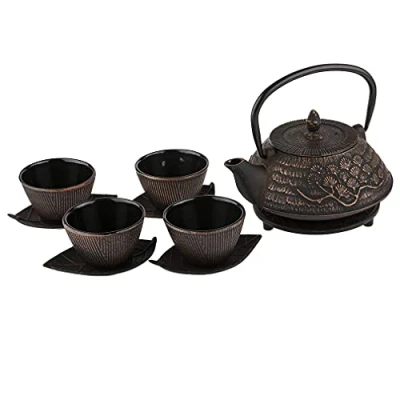 Afbeelding van lachineuse gietijzeren theeservies kersenbloesem 1 theepot, 4 kopjes &amp; zeeffilter Inhoud 0,8 l Japanse Aziatische decoratie Cadeau idee servies Kleur: zwart en brons