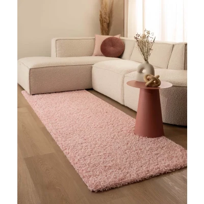 Afbeelding van Hoogpolig Vloerkleed Shaggy Trend Effen Lichtroze 80x250 Cm
