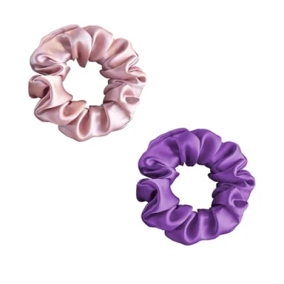 Afbeelding van townssilk 2 stuks haarelastiekjes van 100% pure moerbeizijde 22 momme zacht voor het haar luxe en elastisch roze