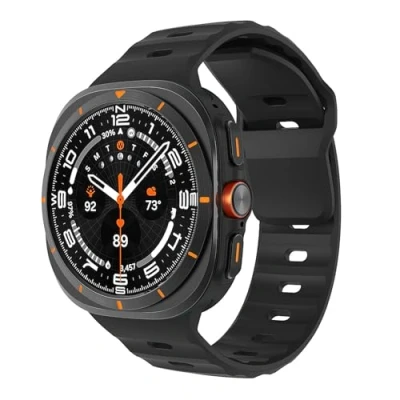 Afbeelding van MoKo Sportarmband compatibel met Samsung Galaxy Watch 7 Ultra 47 mm, verstelbare zachte siliconen armband stalen gesp voor dames en heren, zwart