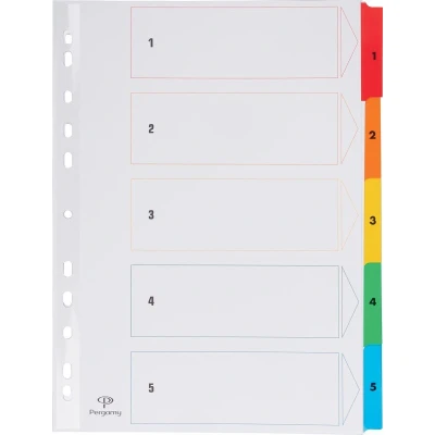 Afbeelding van Pergamy tabbladen met indexblad, ft A4, 11 gaatsperforatie, geassorteerde kleuren, set 1 5