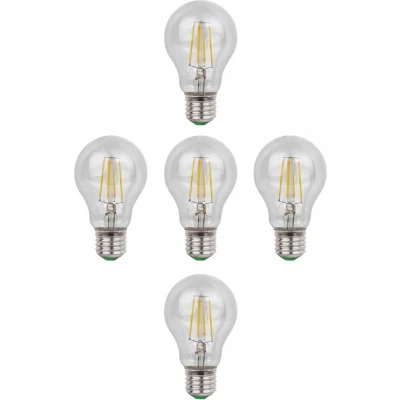 Afbeelding van Gloeilamp E27 5 stuks LED 6W=60W halogeen vervanger daglichtwit filament 6500K