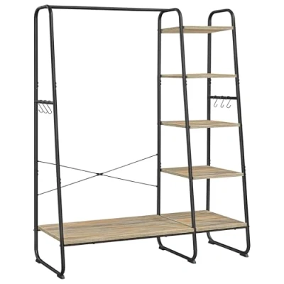 Afbeelding van VASAGLE RGR116K01 kledingrek, schoenenrek, open kledingkast, 6 afneembare haken, voor slaapkamer, hal, 45 x 120 160 cm, turquoisebruin en matzwart