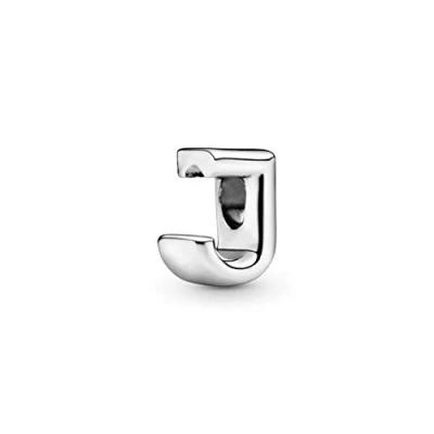 Afbeelding van PANDORA Moments Buchstabe J Bruikbare alfabet bedel van sterling zilver met gegraveerde harten en parels aan de achterkant compatibel armbanden collectie, Zilver, Geen edelsteen