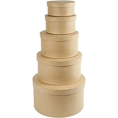 Image de Creotime boîtes à chapeaux en papier Rondmâché marron 5 pièces